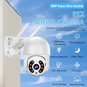 Telefonról vezérelhető PTZ01 WIFI-s biztonsági kamera - mozgásérzékelős, 360°-ban forgatható, időjárásálló - fehér (BBV) (BBD) - Image 2
