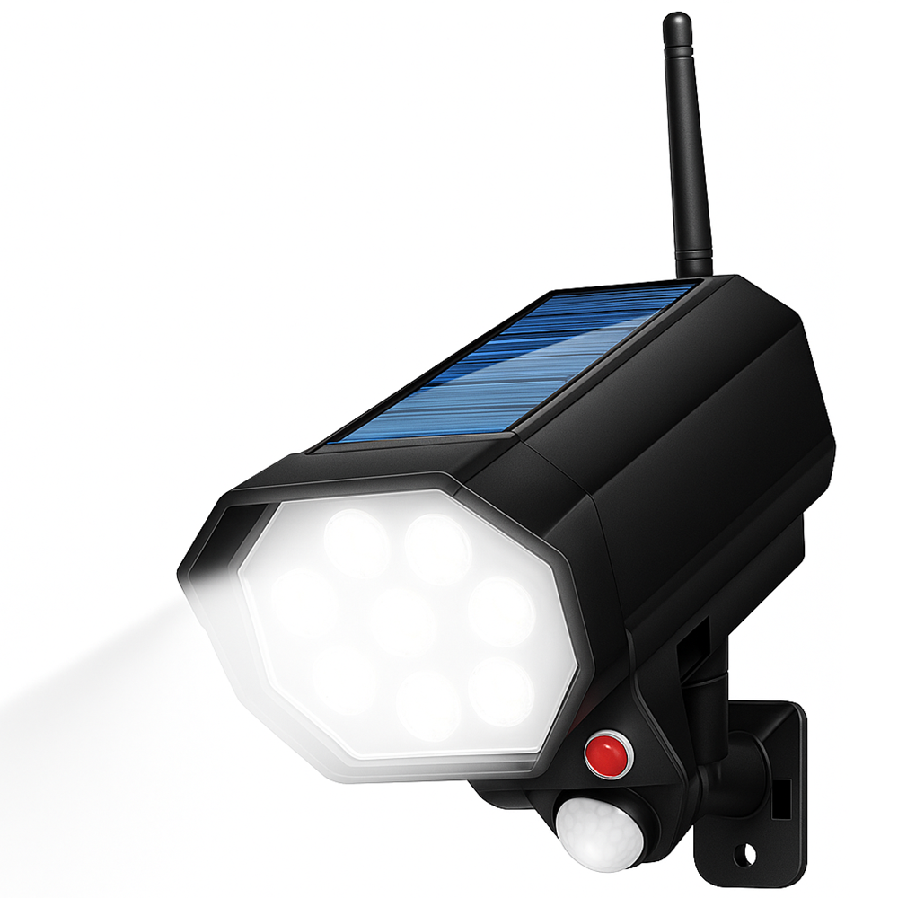 Mozgásérzékelős_napelemes_LED_lámpa_álkamerás_CCTV_hatással_kültéri_biztonsági_világítás_távirányítóval_BK_364