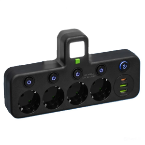 6 az 1-ben asztali töltőállomás – 4 konnektor, 2 USB + 1 USB-C porttal, kompakt elosztó otthonra és irodába HG-278 (BBJH) (BBD) (FX) - Image 1