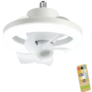 LED mennyezeti ventilátor – 26 cm, E27 foglalat, távirányítóval, 3 sebesség fokozattal, 360° -os forgás 48W (BBJH) - Image 5