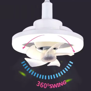 LED mennyezeti ventilátor – 26 cm, E27 foglalat, távirányítóval, 3 sebesség fokozattal, 360° -os forgás 48W (BBJH) - Image 6