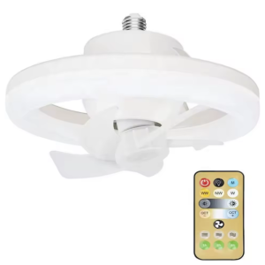 LED mennyezeti ventilátor – 26 cm, E27 foglalat, távirányítóval, 3 sebesség fokozattal, 360° -os forgás 48W (BBJH) - Image 10