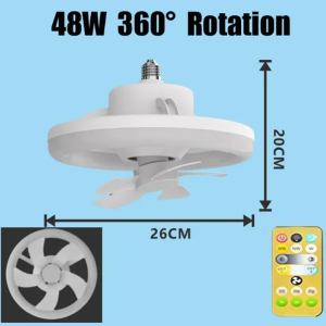 LED mennyezeti ventilátor – 26 cm, E27 foglalat, távirányítóval, 3 sebesség fokozattal, 360° -os forgás 48W (BBJH) - Image 11