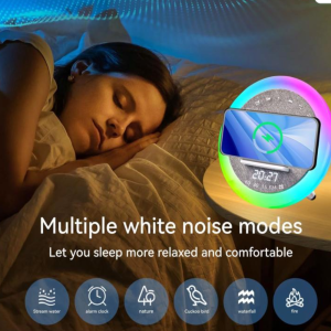OKOP multifunkciós ébresztőóra bluetooth hangszóróval – RGB LED fény, és vezeték nélküli töltés 10W KP-575 (BBJH) - Image 2