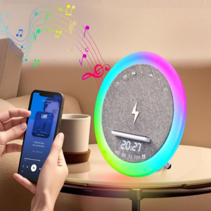 OKOP multifunkciós ébresztőóra bluetooth hangszóróval – RGB LED fény, és vezeték nélküli töltés 10W KP-575 (BBJH) - Image 8