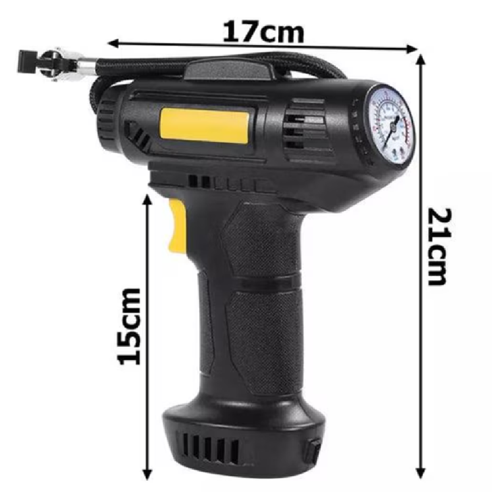 Kompakt analóg akkumulátoros autókompresszor – szivargyújtó tápellátás 10 bar nyomás, 12V motor 18 literperc levegőkapacitás (BBJH)