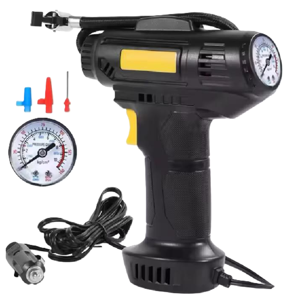 Kompakt analóg akkumulátoros autókompresszor – szivargyújtó tápellátás 10 bar nyomás, 12V motor 18 literperc levegőkapacitás (BBJH)2