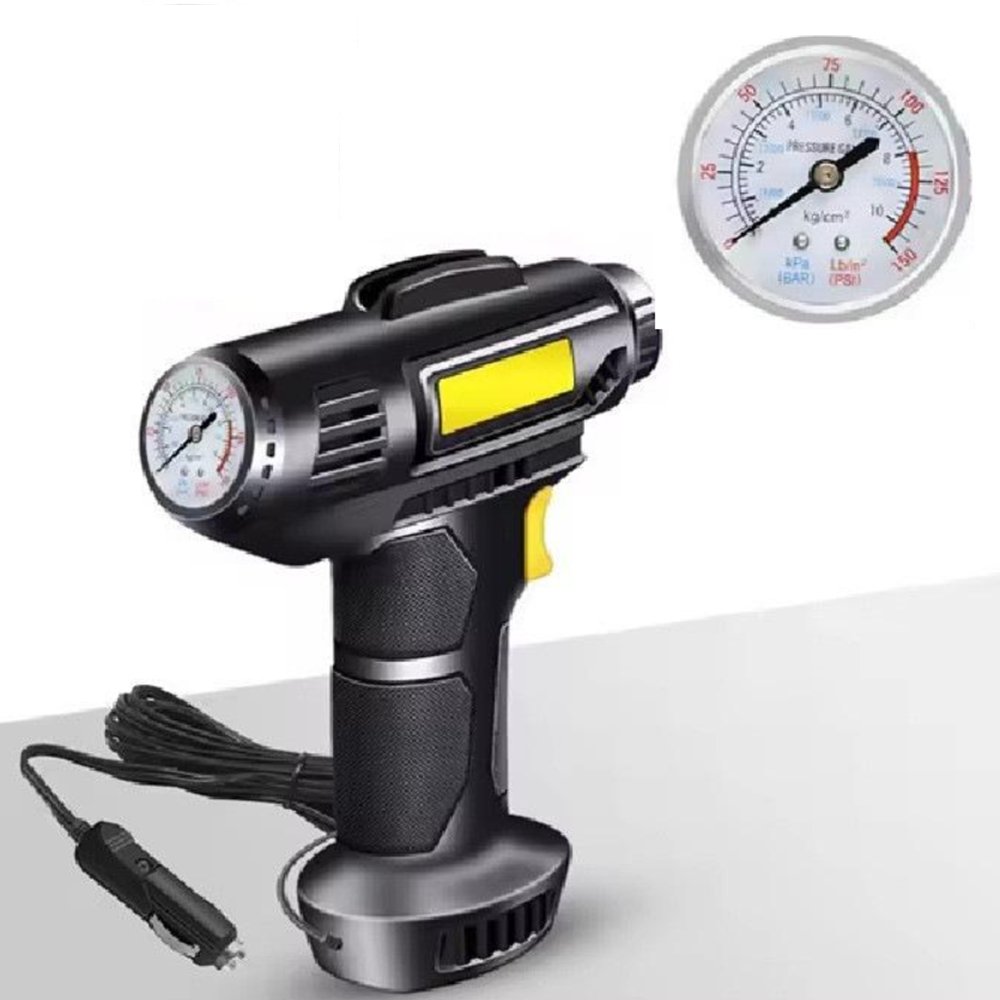 Kompakt analóg akkumulátoros autókompresszor – szivargyújtó tápellátás 10 bar nyomás, 12V motor 18 literperc levegőkapacitás (BBJH)3