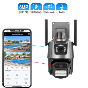 Kültéri Wi-Fi IP Kamera 6MP – dupla lencse, beépített sziréna, éjjellátó,IP67, automatikus követés biztonsági kamera 7100E (BBD) - Image 6