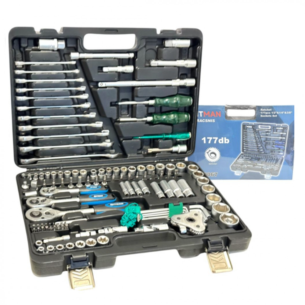 Professzionális_Hitman_szerszámkészlet_177_részes_racsnis_kulcsokkal_és_tartozékokkal_praktikus_tárolódobozban_HA0067_(BBD)