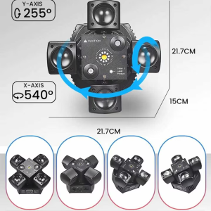 4 karos lézer-LED diszkófény mozgófejes effektekkel – stroboszkóp, hangvezérlés és távirányító-48W (BBD) - Image 5