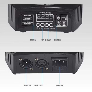 4 karos lézer-LED diszkófény mozgófejes effektekkel – stroboszkóp, hangvezérlés és távirányító-48W (BBD) - Image 7