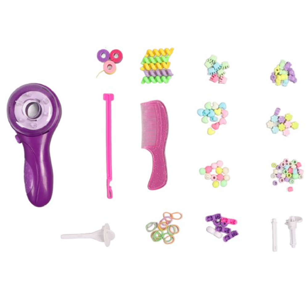 Fashion DIY automata tincskészítő készlet – 92 részes szett gyöngyökkel, szalagokkal és tincskészítőgéppel gyerekeknek (BBJ)1
