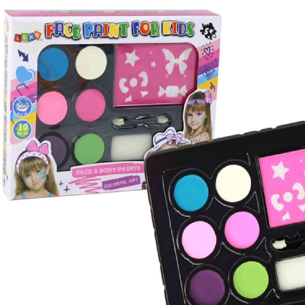 Gyerek kreatív arcfestő készlet – 6 élénk szín + sablonok a tökéletes játékhoz J-4012 (BBJ)1