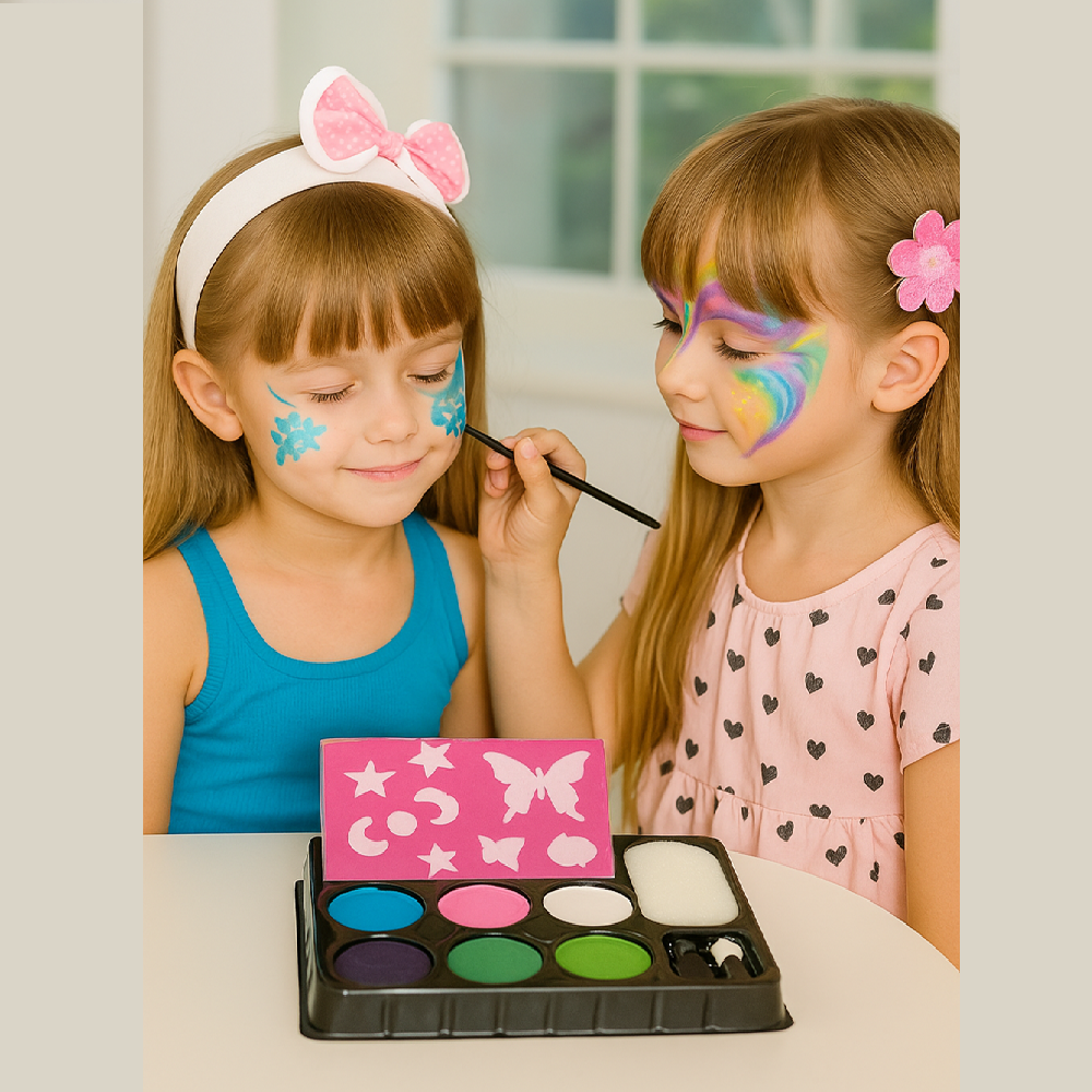 Gyerek kreatív arcfestő készlet – 6 élénk szín + sablonok a tökéletes játékhoz J-4012 (BBJ)33