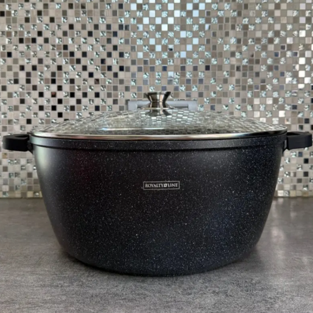 Royalty Line márványbevonatú 40 cm-es lábas – 19,5L nagykapacitású tapadásmentes főzőedény üvegfedővel RL-BS40MG5