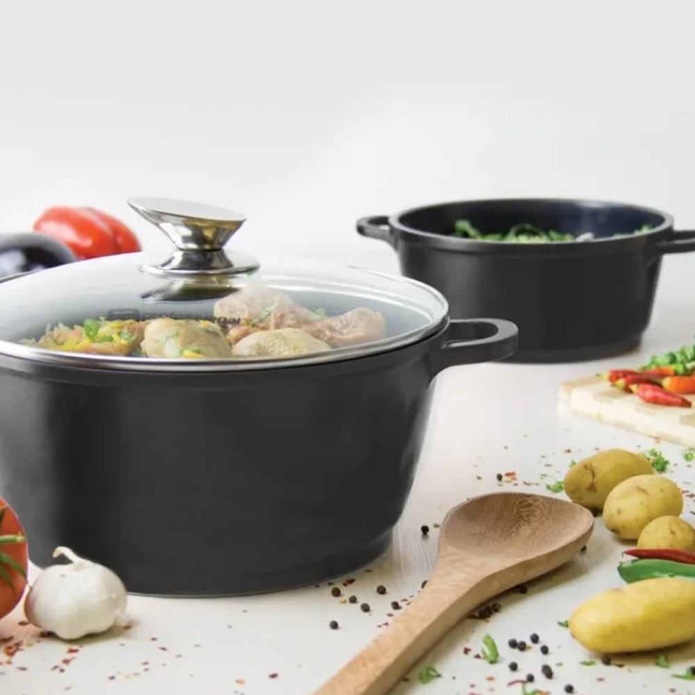 Royalty Line márványbevonatú 40 cm-es lábas – 19,5L nagykapacitású tapadásmentes főzőedény üvegfedővel RL-BS40MG6