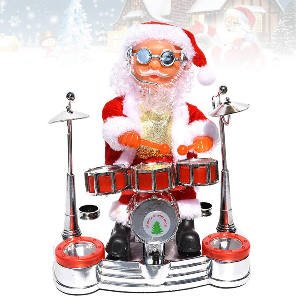 Táncoló, éneklő party Mikulás figura – zenélő és mozgó doboló karácsonyi dekoráció, vidám ünnepi hangulathoz HS272-8 (BBM)1