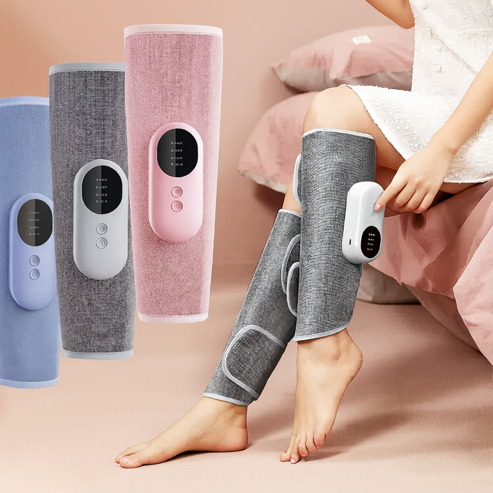 Vezeték nélküli elektromos láb- és vádlimasszírozó – 3 intenzitásfokozattal, vérkeringés serkentésére és izomfájdalom csillapítására (BBM)