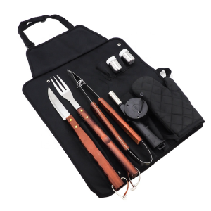 6 részes BBQ grillező készlet többzsebes köténnyel – 60×40 cm-es fekete (FX) (BLLV) - Image 6