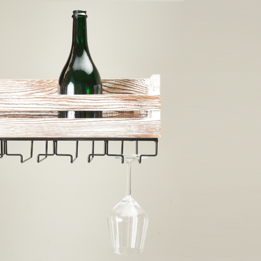 Elegáns bortartó állvány pohárakasztókkal – 52×20×14 cm-es fém borospalack tartó, modern konyhai és bár dekorációhoz (BLLV)3