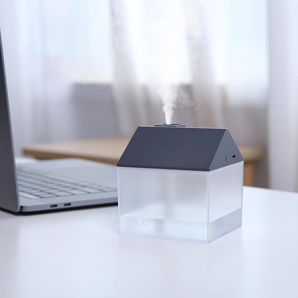 Házikó alakú ultrahangos párologtató diffúzor – LED világítással, halk működésű párásító otthonra és irodába 250 ml – fekete (BLLV)2