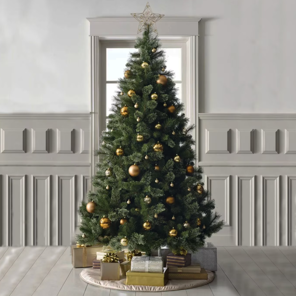 Himalája műfenyő – élethű, valódi tűlevelű hatású karácsonyfa tartóval, több méretben (BBD)5