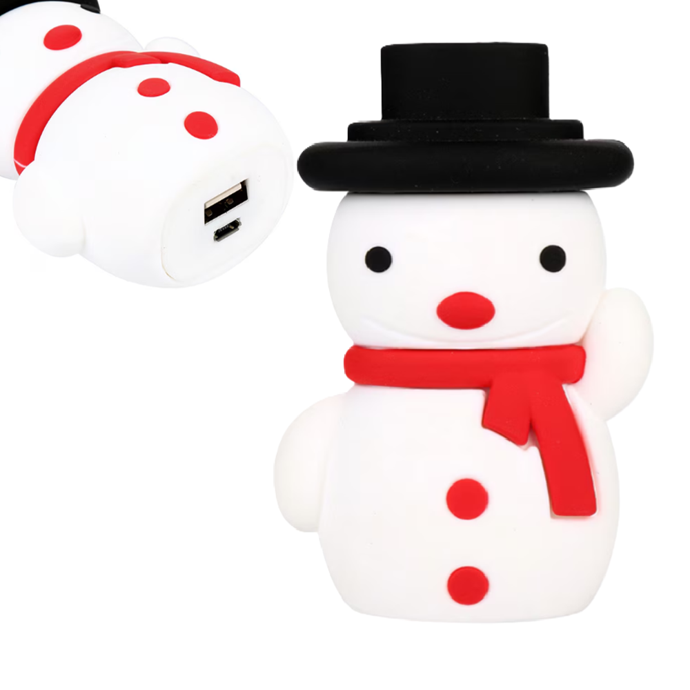 Kalapos hóember power bank – 2600 mAh mini külső akkumulátor, hordozható telefontöltő karácsonyi designnal (BLLV)1