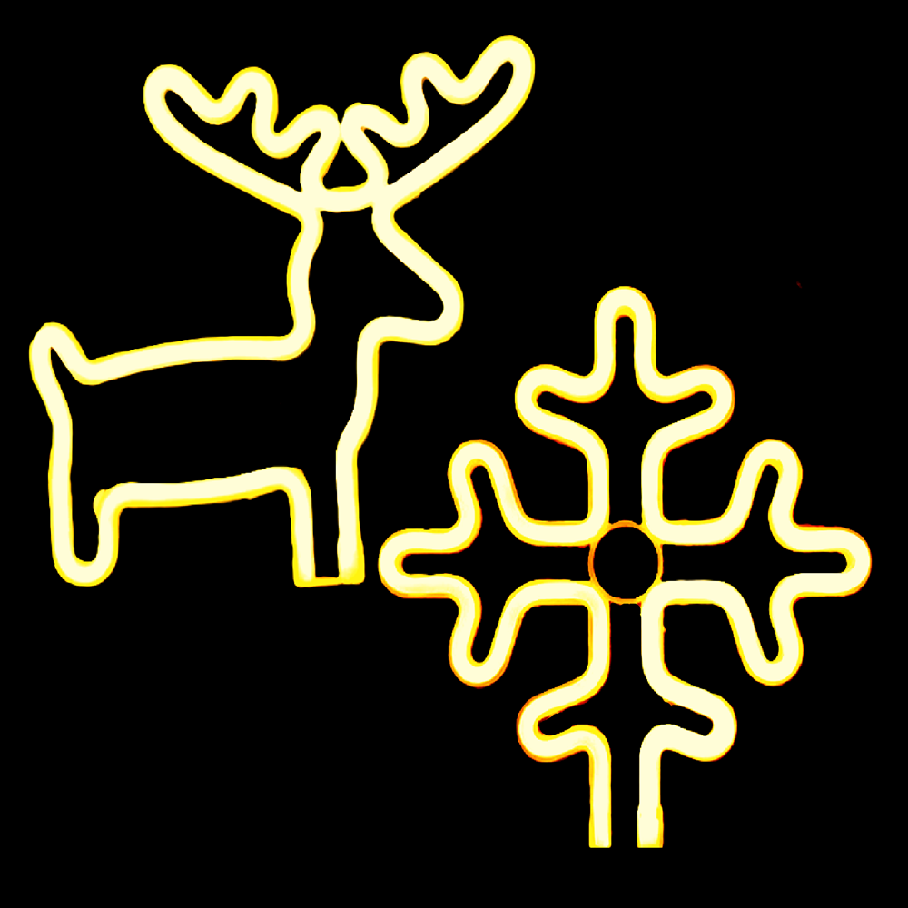 Karácsonyi LED neon dekoráció – hópehely vagy rénszarvas forma, 24×27 cm hangulatos fénydekor beltérre és ablakba (BLLV)