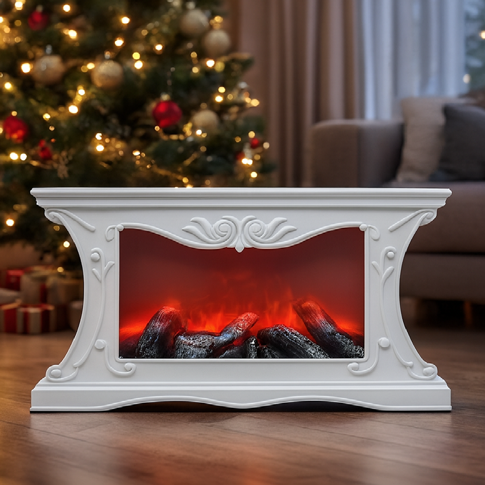 LED dekoratív díszkandalló lángeffekttel – valósághű lánghatású hangulatfény, 22×40cm -fehér SP-90 (BBD)1