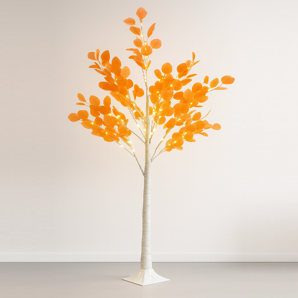 LED-es őszi juharfa dekoráció – 200 cm-es hangulatvilágítás narancssárga levelekkel, beltéri és kültéri használatra (BBD)33