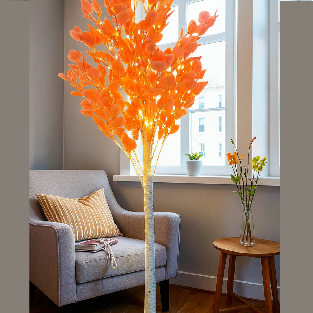 LED-es őszi juharfa dekoráció – 200 cm-es hangulatvilágítás narancssárga levelekkel, beltéri és kültéri használatra (BBD)6