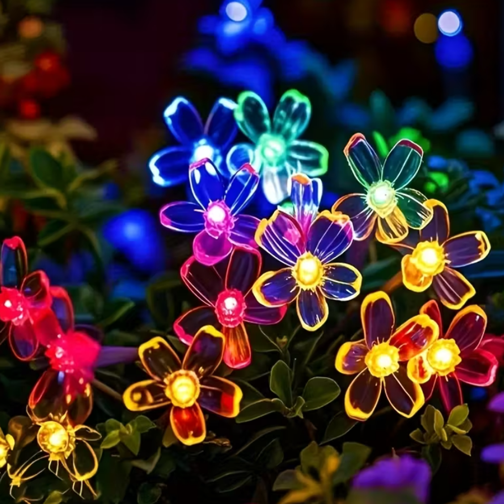 Napelemes LED-es karácsonyi cseresznyevirág fényfüzér – 50 cm hosszú, színes kültéri dekoráció kertbe, teraszra és erkélyre (BBD)4