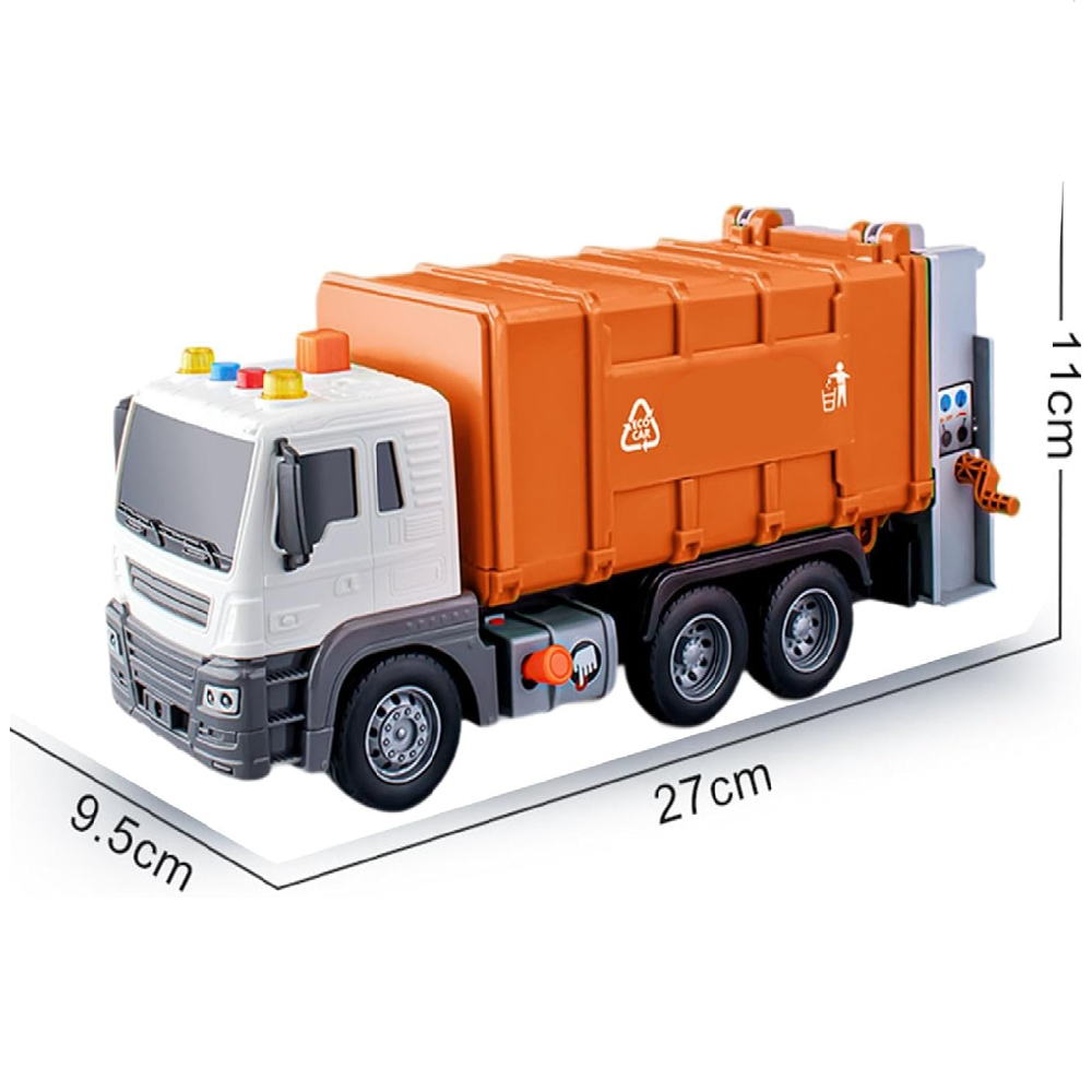 Narancssárga szemétszállító teherautó – súrlódásos meghajtású játékautó hangeffektekkel gyerekeknek 26cm JS108B (BBJ)3