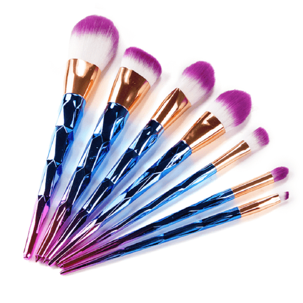 Ombre sminkecset készlet – 7 részes ecsetszett csillogó nyéllel, szem- és arcfestéshez, kontúrozáshoz és professzionális sminkeléshez (BLLV)