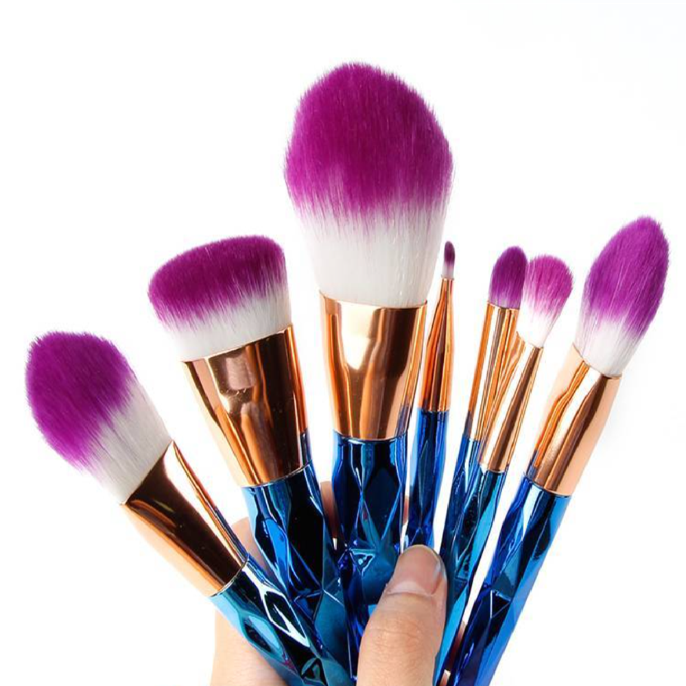 Ombre sminkecset készlet – 7 részes ecsetszett csillogó nyéllel, szem- és arcfestéshez, kontúrozáshoz és professzionális sminkeléshez (BLLV)10