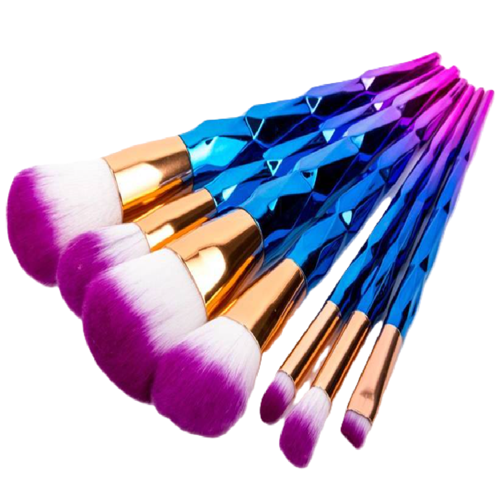 Ombre sminkecset készlet – 7 részes ecsetszett csillogó nyéllel, szem- és arcfestéshez, kontúrozáshoz és professzionális sminkeléshez (BLLV)2