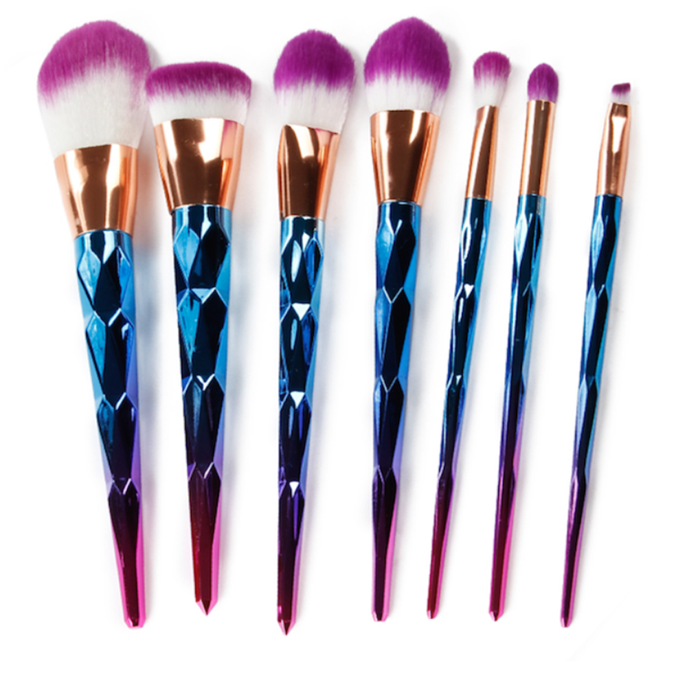 Ombre sminkecset készlet – 7 részes ecsetszett csillogó nyéllel, szem- és arcfestéshez, kontúrozáshoz és professzionális sminkeléshez (BLLV)4