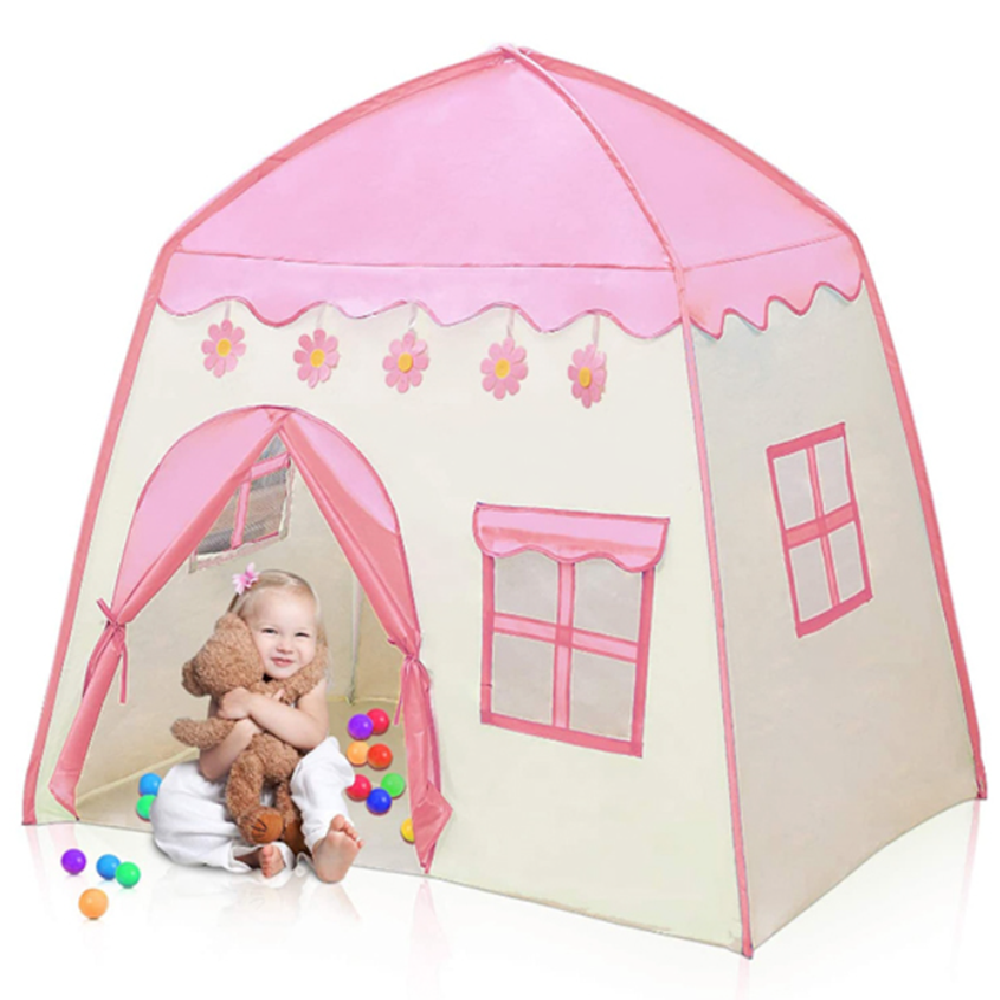 Princess kastély gyereksátor – 130×130×100 cm rózsaszín hercegnős játéksátor, beltéri és kültéri használatra, mesés kuckó kislányoknak (BLLV)