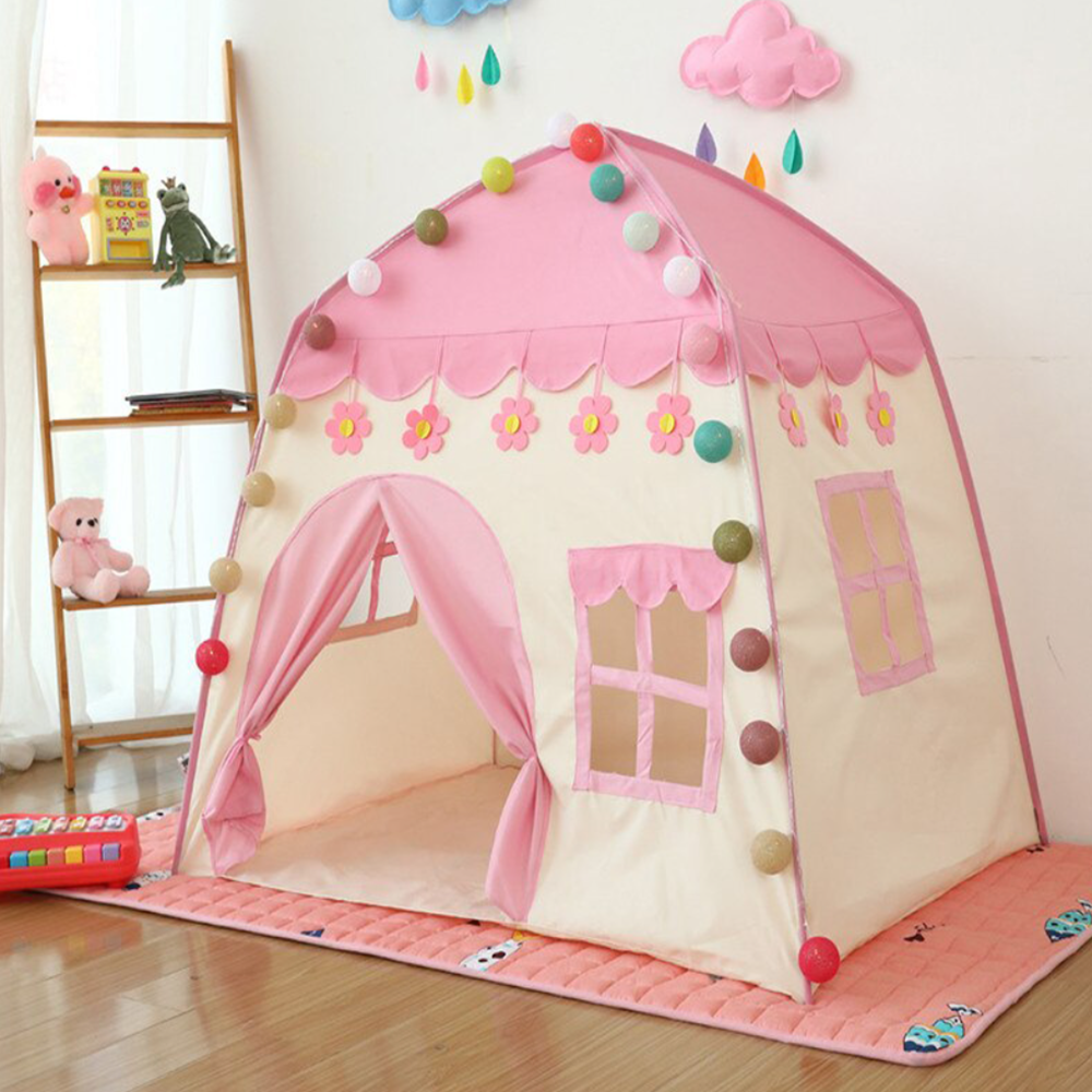 Princess kastély gyereksátor – 130×130×100 cm rózsaszín hercegnős játéksátor, beltéri és kültéri használatra, mesés kuckó kislányoknak (BLLV)3