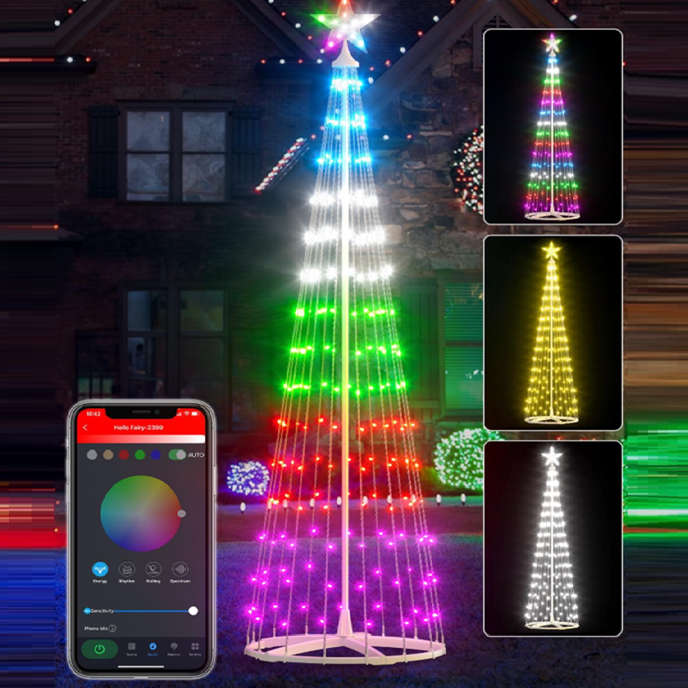 RGB LED-es dekorfa – 1,65 méteres, 204 ledes okos fényfa mobilapplikációval vezérelhető, hangulatvilágítás otthonra (BBD)1