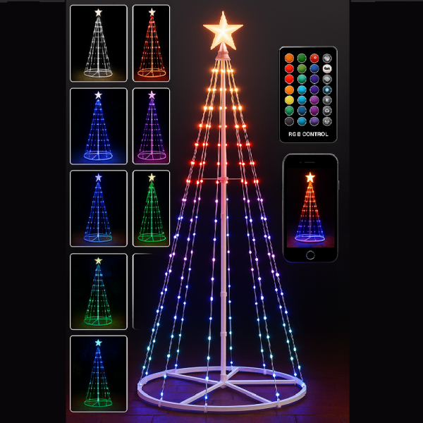 RGB LED-es dekorfa – 1,65 méteres, 204 ledes okos fényfa mobilapplikációval vezérelhető, hangulatvilágítás otthonra (BBD)3