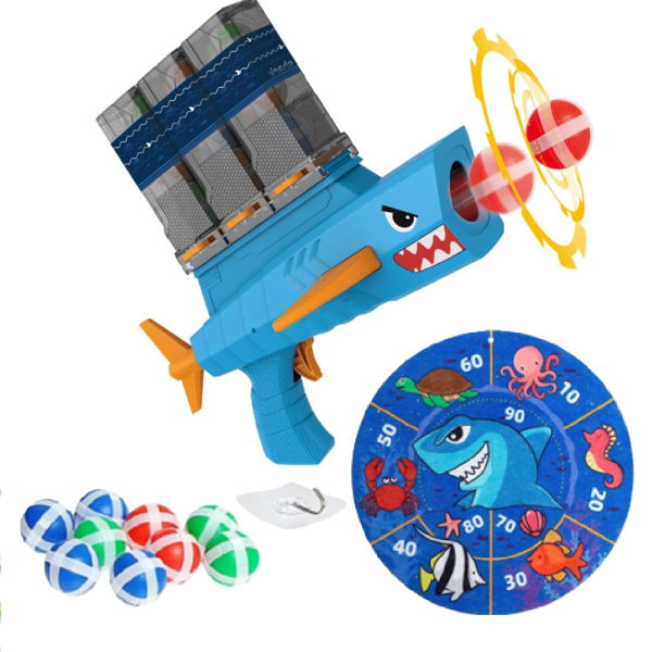 Shark attack – ragadós golyós célbalövő játék gyerekeknek darts táblával, beltéri szórakozáshoz (BBJ)