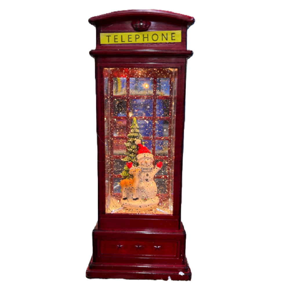 Világító karácsonyi hógömb telefonfülke formában – elegáns LED-es ünnepi dísz dekoráció otthonra GD-1320 (BBD)