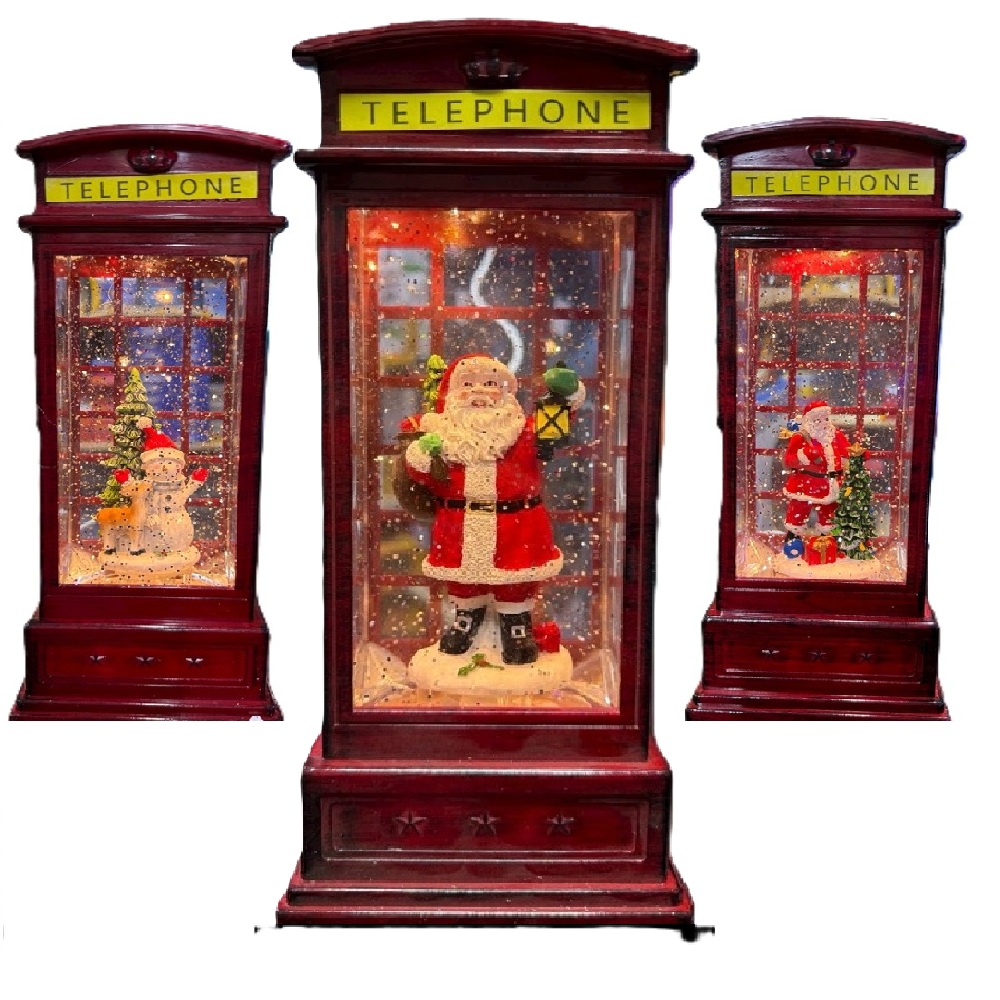 Világító karácsonyi hógömb telefonfülke formában – elegáns LED-es ünnepi dísz dekoráció otthonra GD-1320 (BBD)2