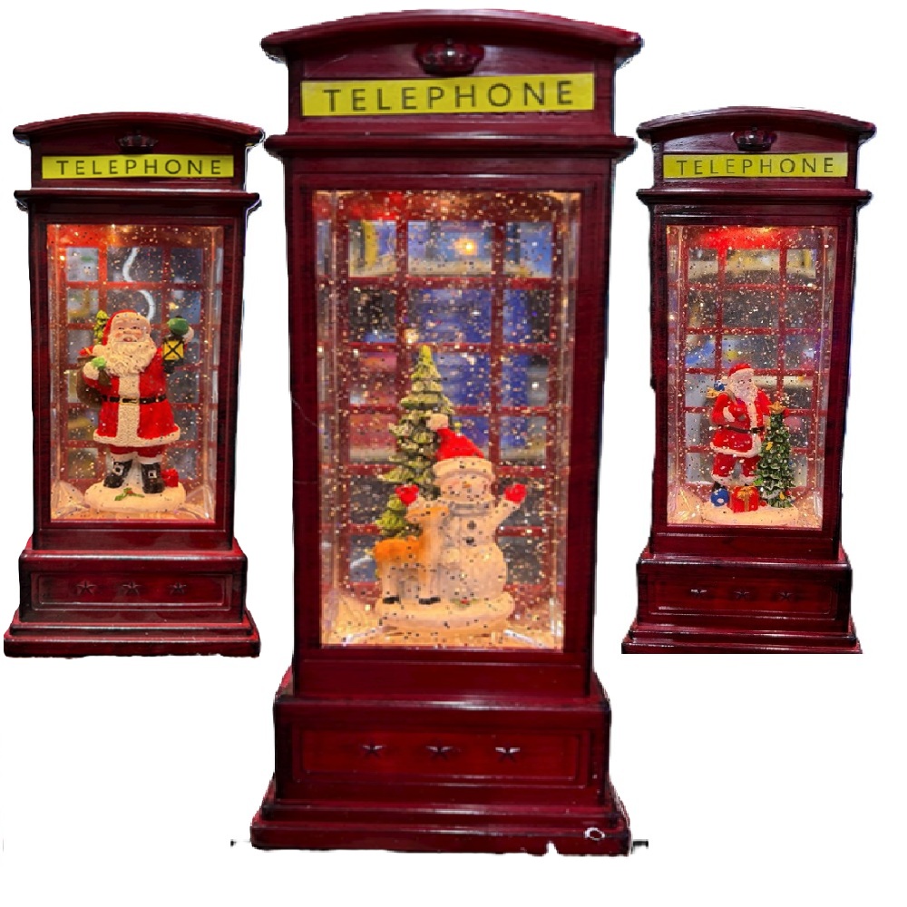 Világító karácsonyi hógömb telefonfülke formában – elegáns LED-es ünnepi dísz dekoráció otthonra GD-1320 (BBD)2.jpgs