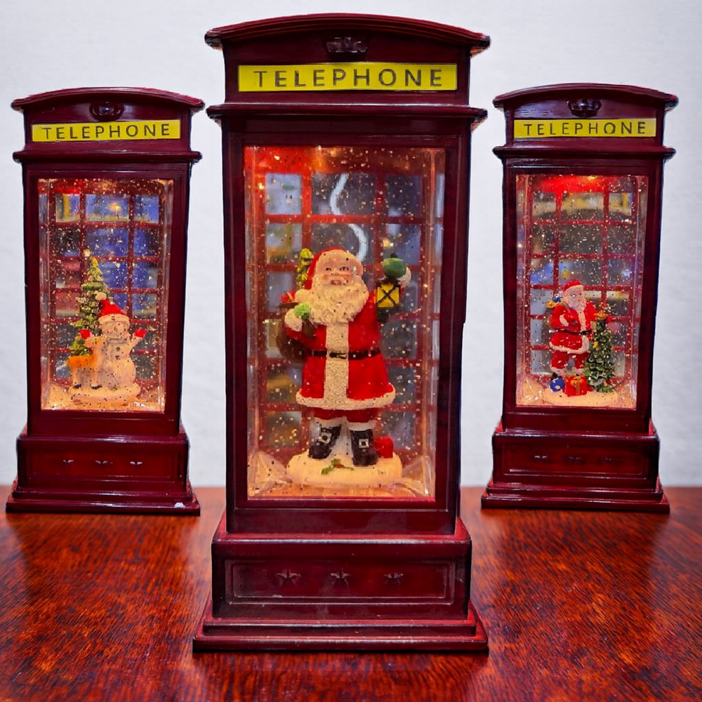 Világító karácsonyi hógömb telefonfülke formában – elegáns LED-es ünnepi dísz dekoráció otthonra GD-1320 (BBD)22