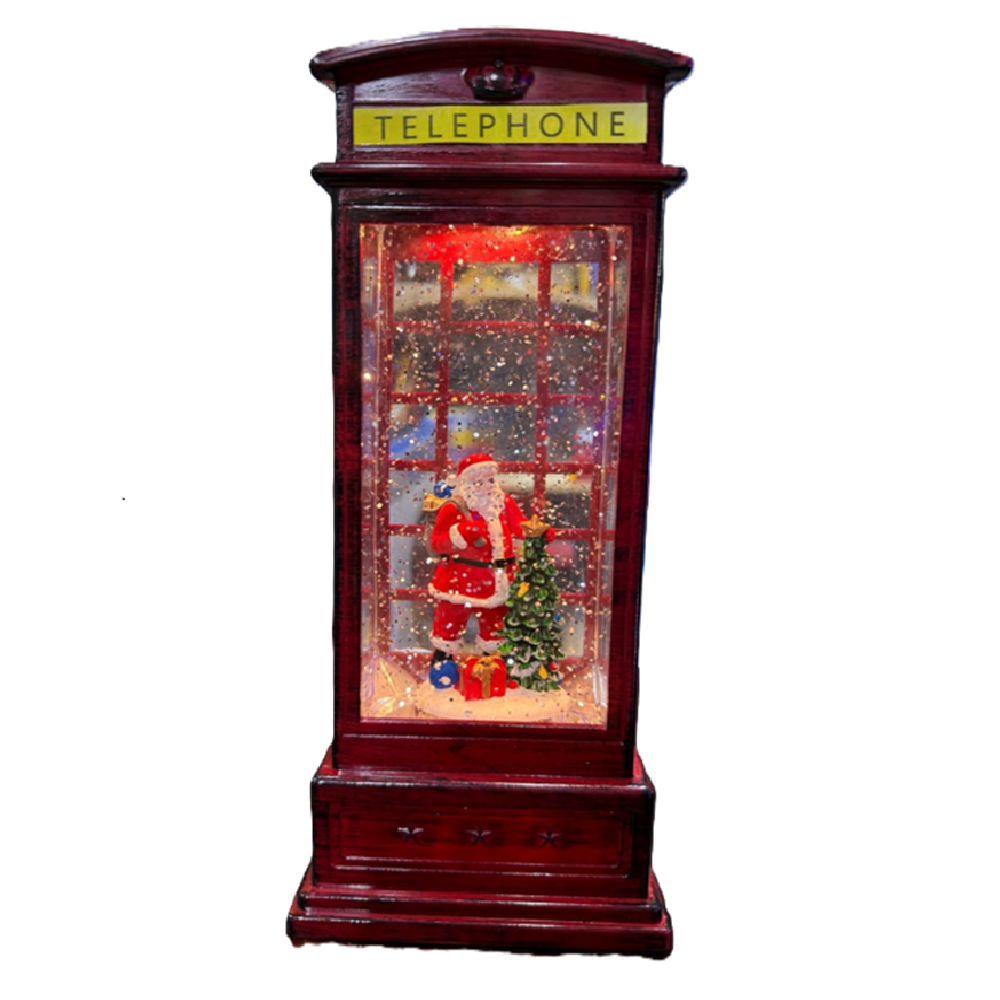 Világító karácsonyi hógömb telefonfülke formában – elegáns LED-es ünnepi dísz dekoráció otthonra GD-1320 (BBD)3