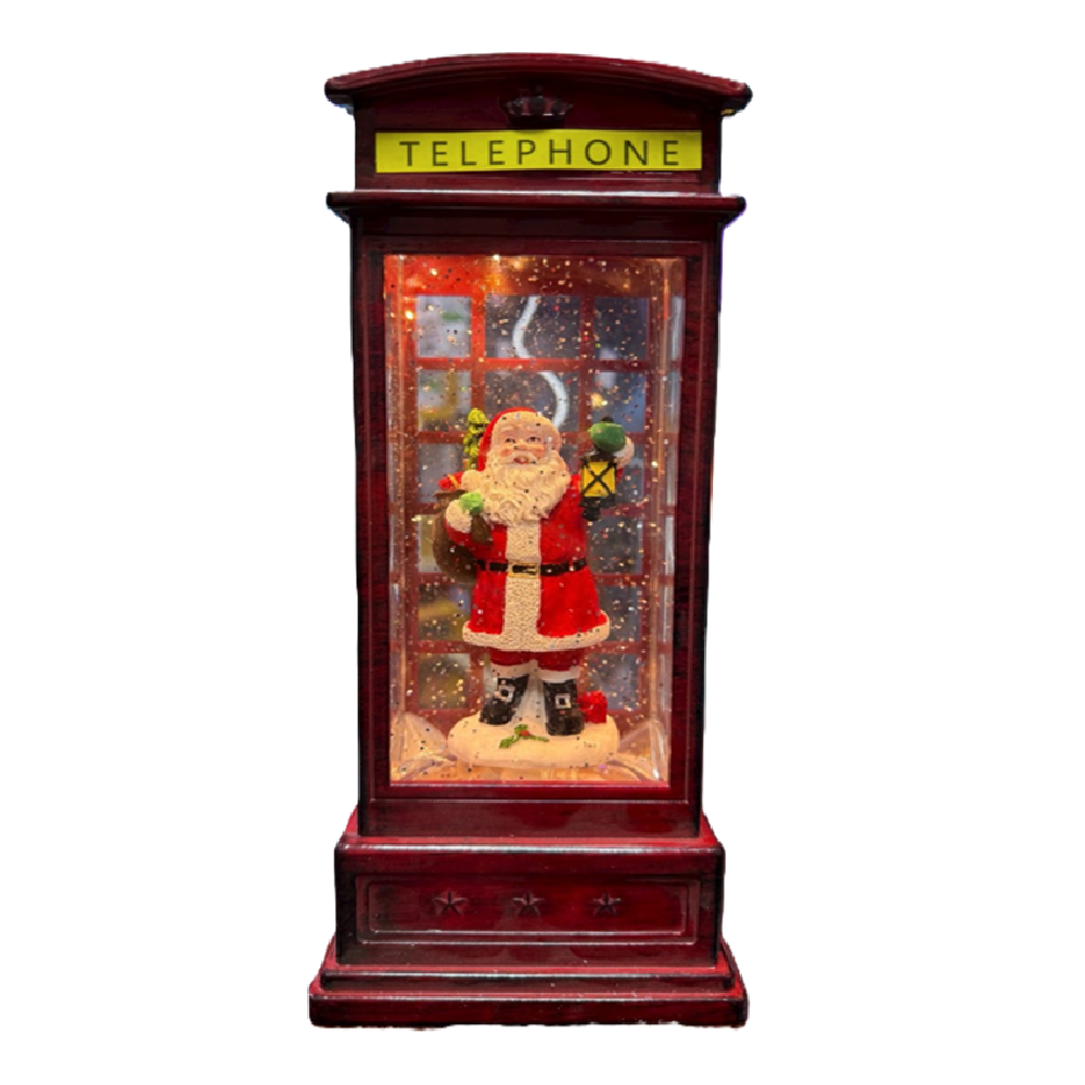 Világító karácsonyi hógömb telefonfülke formában – elegáns LED-es ünnepi dísz dekoráció otthonra GD-1320 (BBD)4