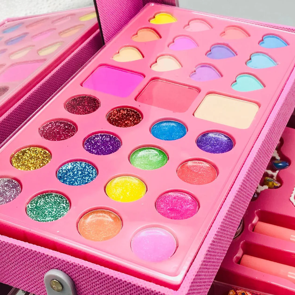 Unikornisos gyerek sminkkészlet – 46 részes ragyogó kozmetikai szett fém tárolódobozban, kreatív játék és ajándék kislányoknak (BBJ)2